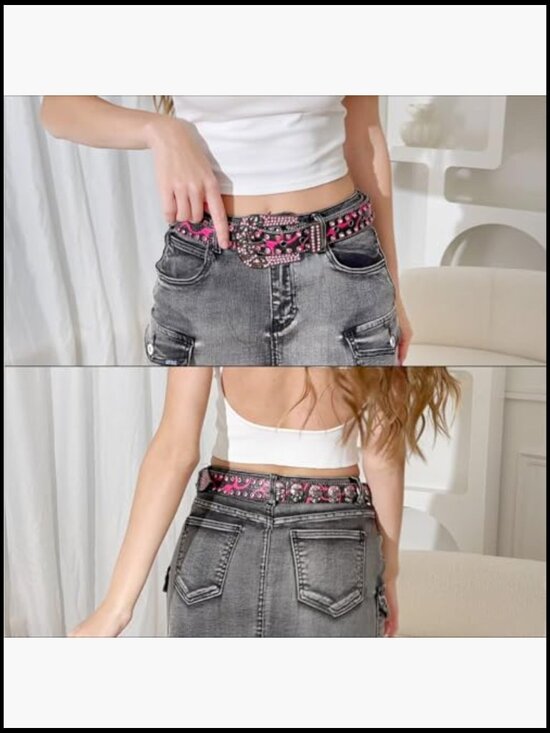 Rhinestone Skull Studded Belt Punk Western Eco-friendly Leather main image 7